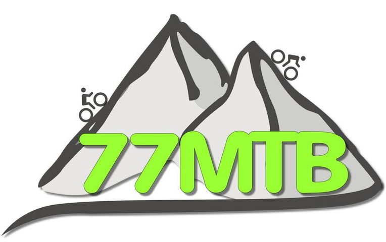Ein Logo mit Bergen und dem Text 77MTB Ein Logo mit Bergen und dem Text 77MTB