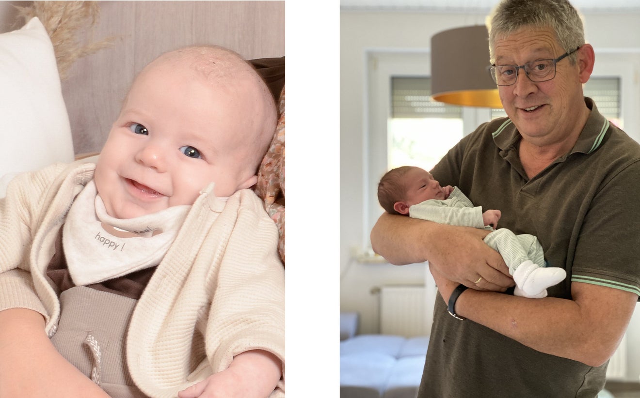Bild links: Patient Keno (5 Monate) lächelt in die Kamera.
Bild rechts: Patient Andreas (65) gemeinsam mit seinem Enkelkind.