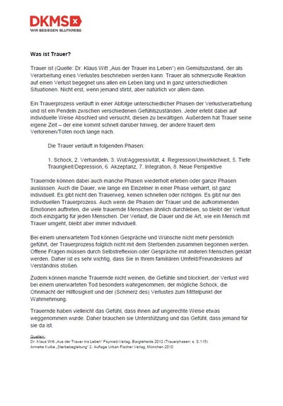 DKMS Flugblatt "Was ist Trauer" DKMS Flugblatt "Was ist Trauer"