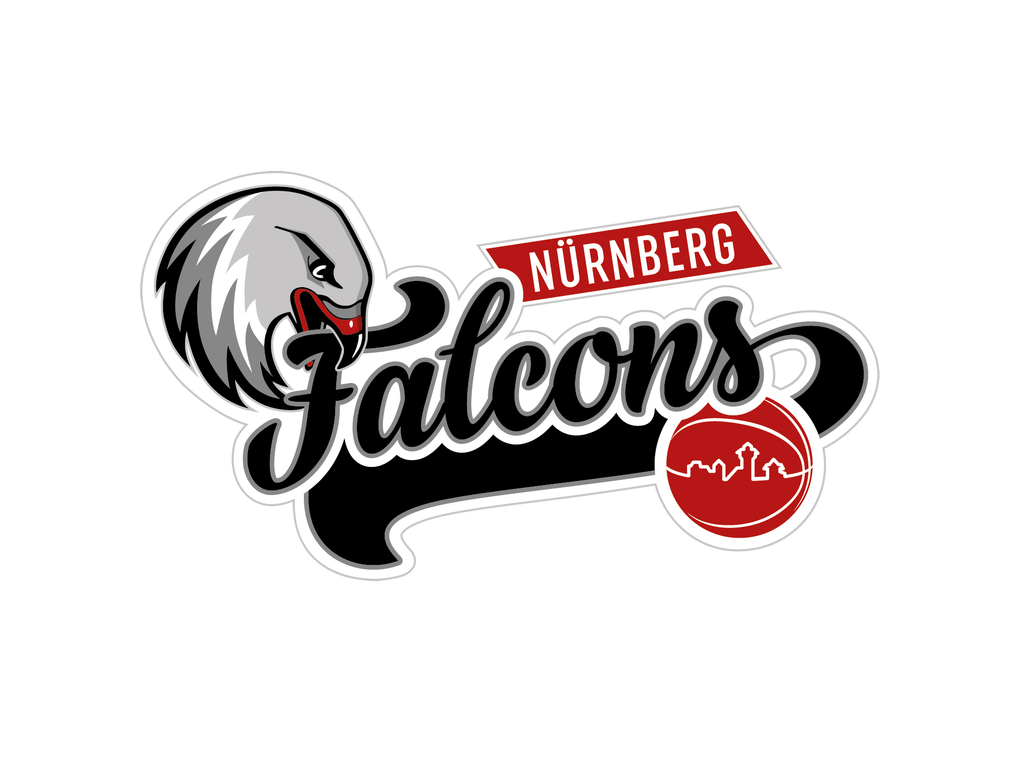 Ein Logo von den Nürnberg Falcons mit einem Vogelkopf und einem Basketball. Ein Logo von den Nürnberg Falcons mit einem Vogelkopf und einem Basketball.