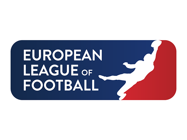 Ein blaues und rotes rechteckiges Schild mit einem Mann, der einen Fußball schießt Ein blaues und rotes rechteckiges Schild mit einem Mann, der einen Fußball schießt