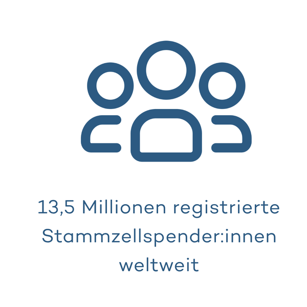 Grafik mit dem Text "13,5 Millionen registrierte Stammzellspender:innen weltweit" Grafik mit dem Text "13,5 Millionen registrierte Stammzellspender:innen weltweit"