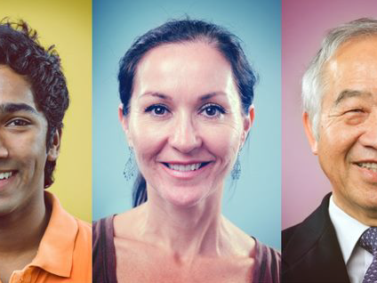 Drei Foto von lächelnden Menschen in einer Collage. Drei Foto von lächelnden Menschen in einer Collage.