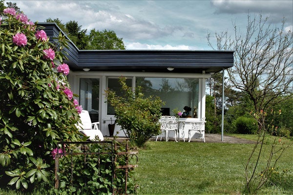 Ein Haus mit Rasen und Blumen mit dem Millard Fillmore House im Hintergrund Ein Haus mit Rasen und Blumen mit dem Millard Fillmore House im Hintergrund