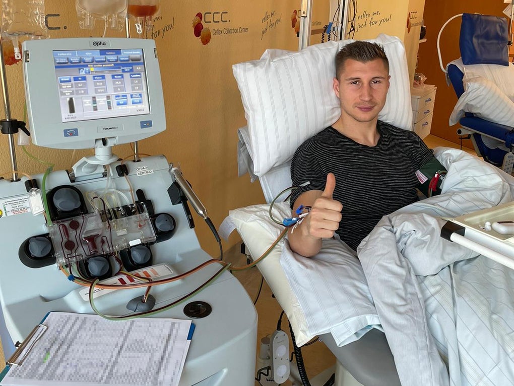 RB Leipzig-Profi Willi Orbán während der Stammzellspende; Credit: Willi Orban RB Leipzig-Profi Willi Orbán während der Stammzellspende; Credit: Willi Orban