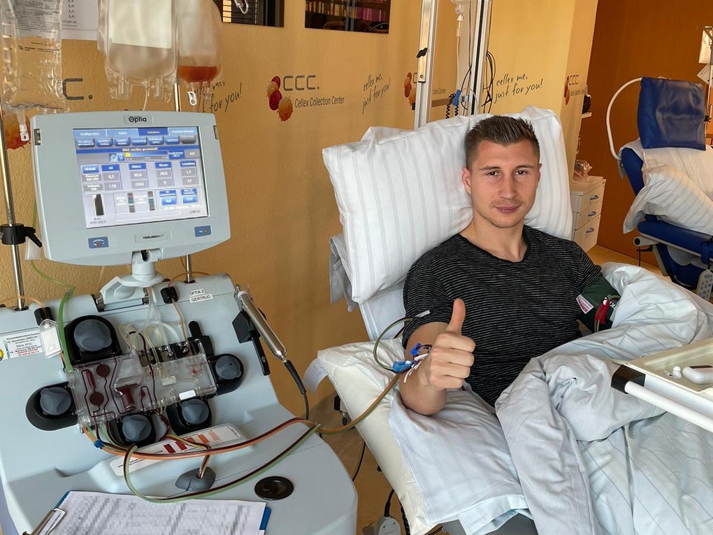 RB Leipzig-Profi Willi Orbán während der Stammzellspende; Credit: Willi Orban RB Leipzig-Profi Willi Orbán während der Stammzellspende; Credit: Willi Orban