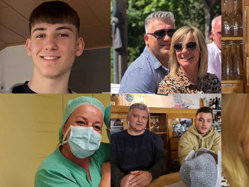 Eine Collage von Menschen, die für die Kamera posieren Eine Collage von Menschen, die für die Kamera posieren