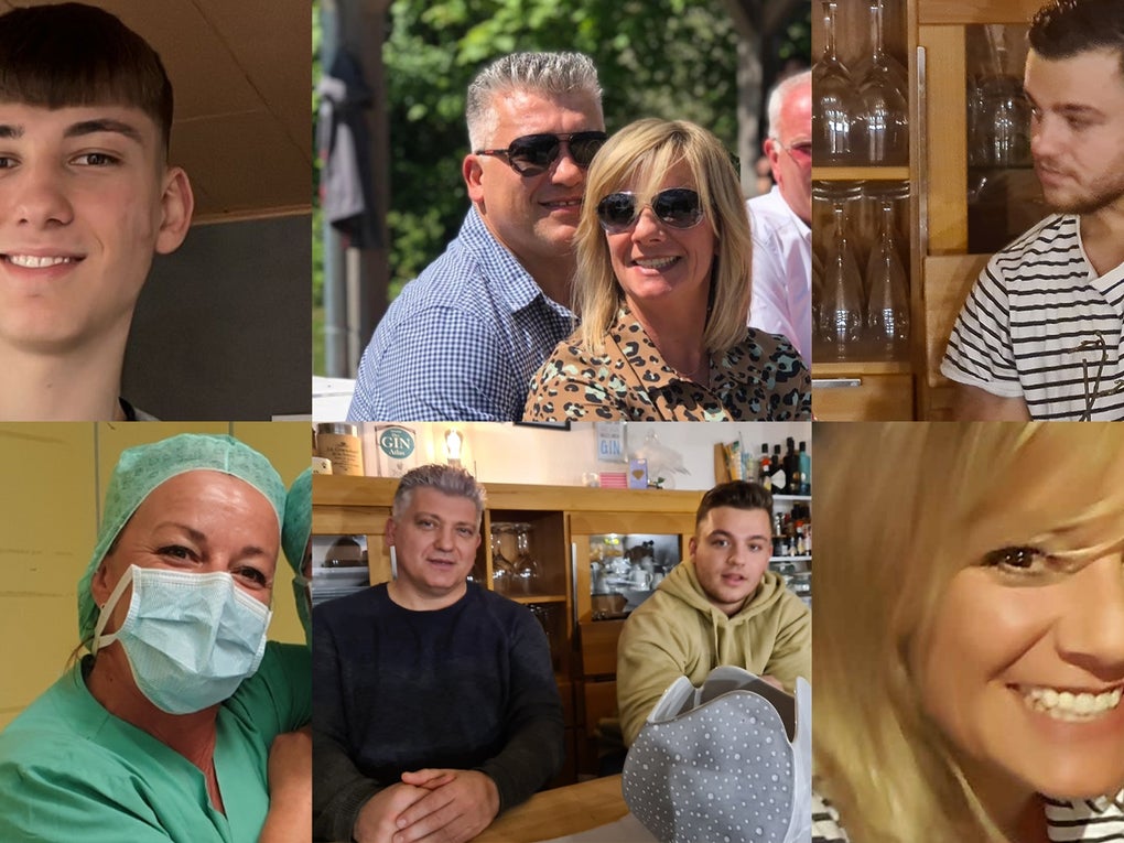 Eine Collage von Menschen, die für die Kamera posieren Eine Collage von Menschen, die für die Kamera posieren