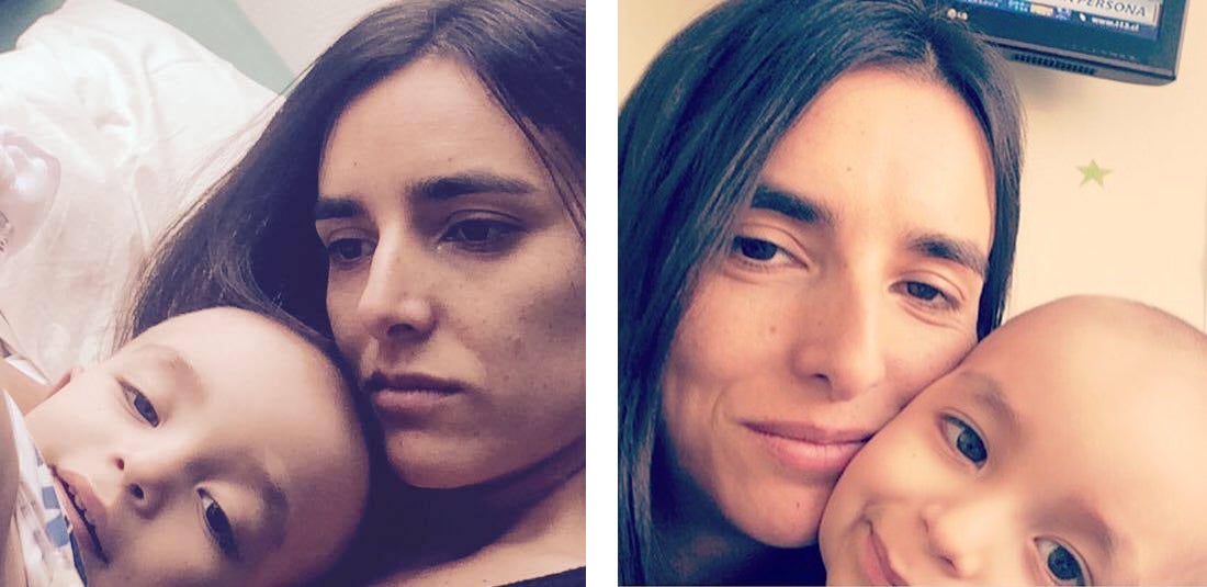 Eine Collage von einer Frau und einem kleinen Kind Eine Collage von einer Frau und einem kleinen Kind