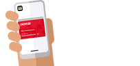 Illustration einer Hand mit Smartphone, auf dem die digitale DKMS-Spenderkarte angezeigt wird.