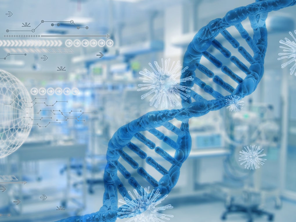 DNA-Strang vor Labor-Hintergrund DNA-Strang vor Labor-Hintergrund