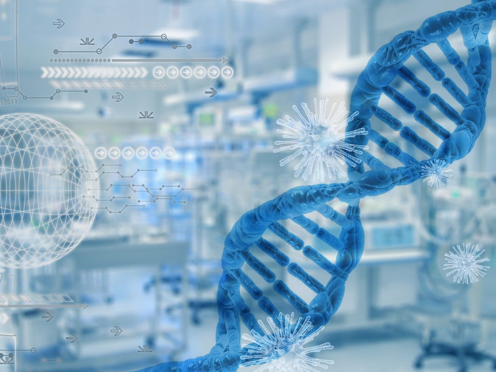 DNA-Strang vor Labor-Hintergrund DNA-Strang vor Labor-Hintergrund