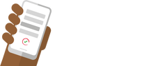 Illustration einer Hand mit Smartphone, auf dem ein Häkchen unter Textzeilen angezeigt wird.