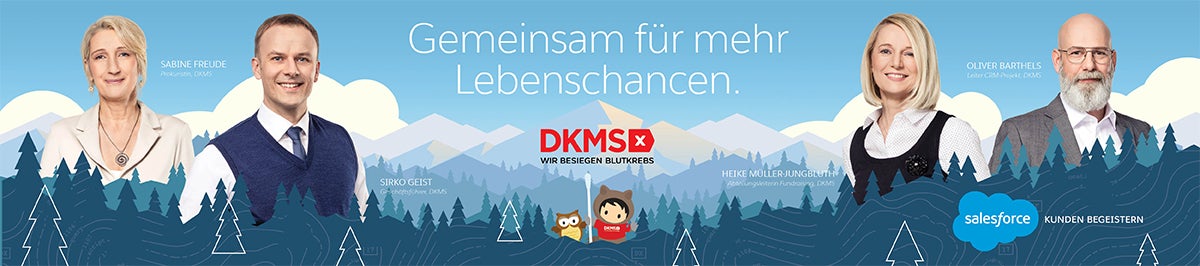 Website Banner der DKMS mit der Aufschrift Gemeinsam für mehr Lebenschancen Website Banner der DKMS mit der Aufschrift Gemeinsam für mehr Lebenschancen