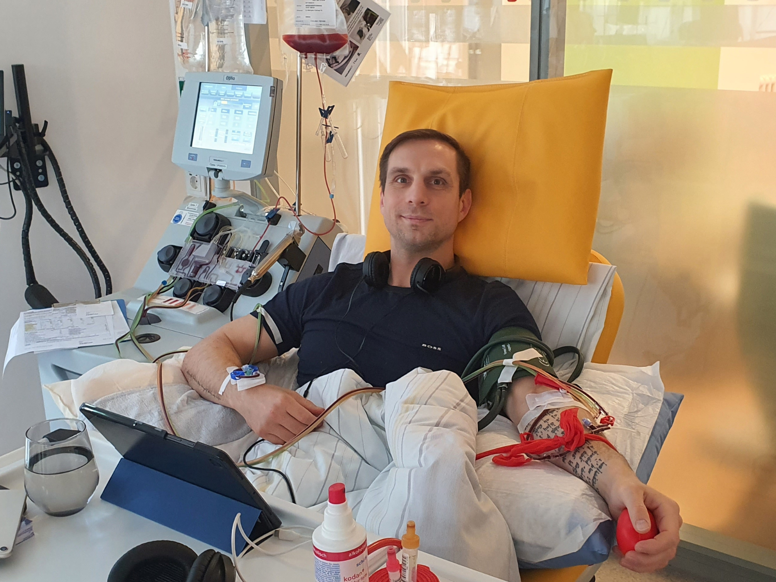 Sven während der Stammzellspende Sven während der Stammzellspende