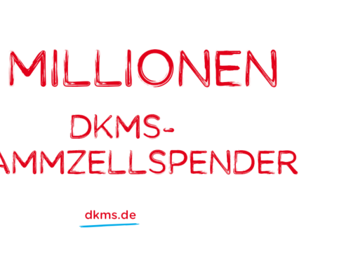 Ein weißer Hintergrund mit rotem Text 7 Millionen DKMS-Stammzellspender Ein weißer Hintergrund mit rotem Text 7 Millionen DKMS-Stammzellspender