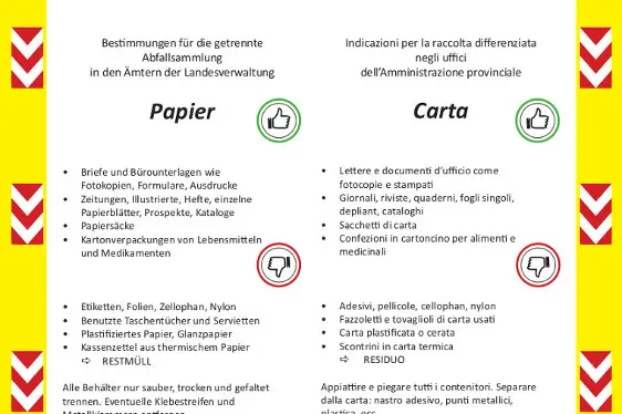Flyer für PAPIER, Landesämter in der Gemeinde Bozen und Leifers