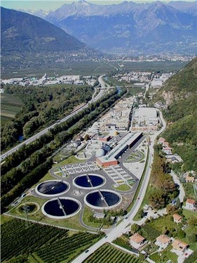 L'impianto di depurazione delle acque di Merano (Foto: Agenzia provinciale per l’ambiente e la tutela del clima)