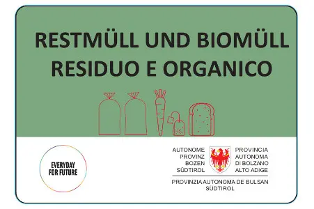Grünes Etikett „Rest- und Biomüll“ (mit SEAB-Piktogramm), Landesämter in der Gemeinde Bozen und Leifers