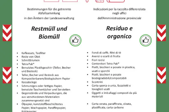 Flyer für RESTMÜLL UND BIOMÜLL, Landesämter in der Gemeinde Bozen und Leifers