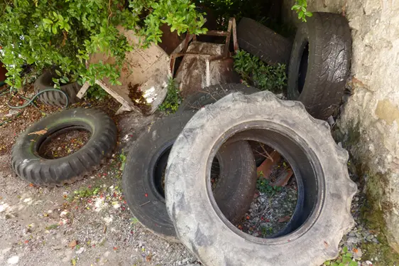 I copertoni non vanno depositati a cielo aperto. L’importazione di pneumatici usati e il loro accumulo all’aperto hanno favorito la rapida diffusione della zanzara tigre (Foto: Agenzia provinciale per l'ambiente e la tutela del clima)