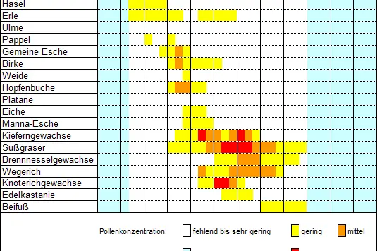 Pollenflugkalender Grub (2000-2001, 2019-2021) (Quelle: Landesagentur für Umwelt und Klimaschutz)