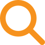 An orange magnifying glass icon