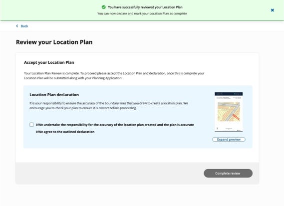 Screen showing how to review your location plan