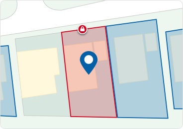 Planning Portal site boundary drawing tool showing a red line boundary and multiple blue line boundaries