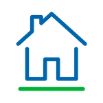 Icon of a house and garden outline in blue and green