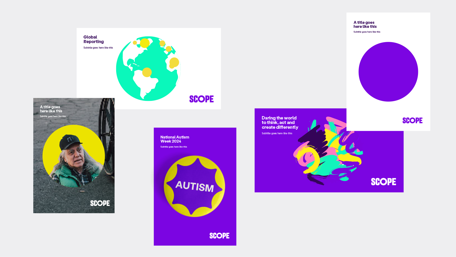 5 examples of amplification circle with imagery and in use in different settings. Go to 'image description' heading for plain text version.