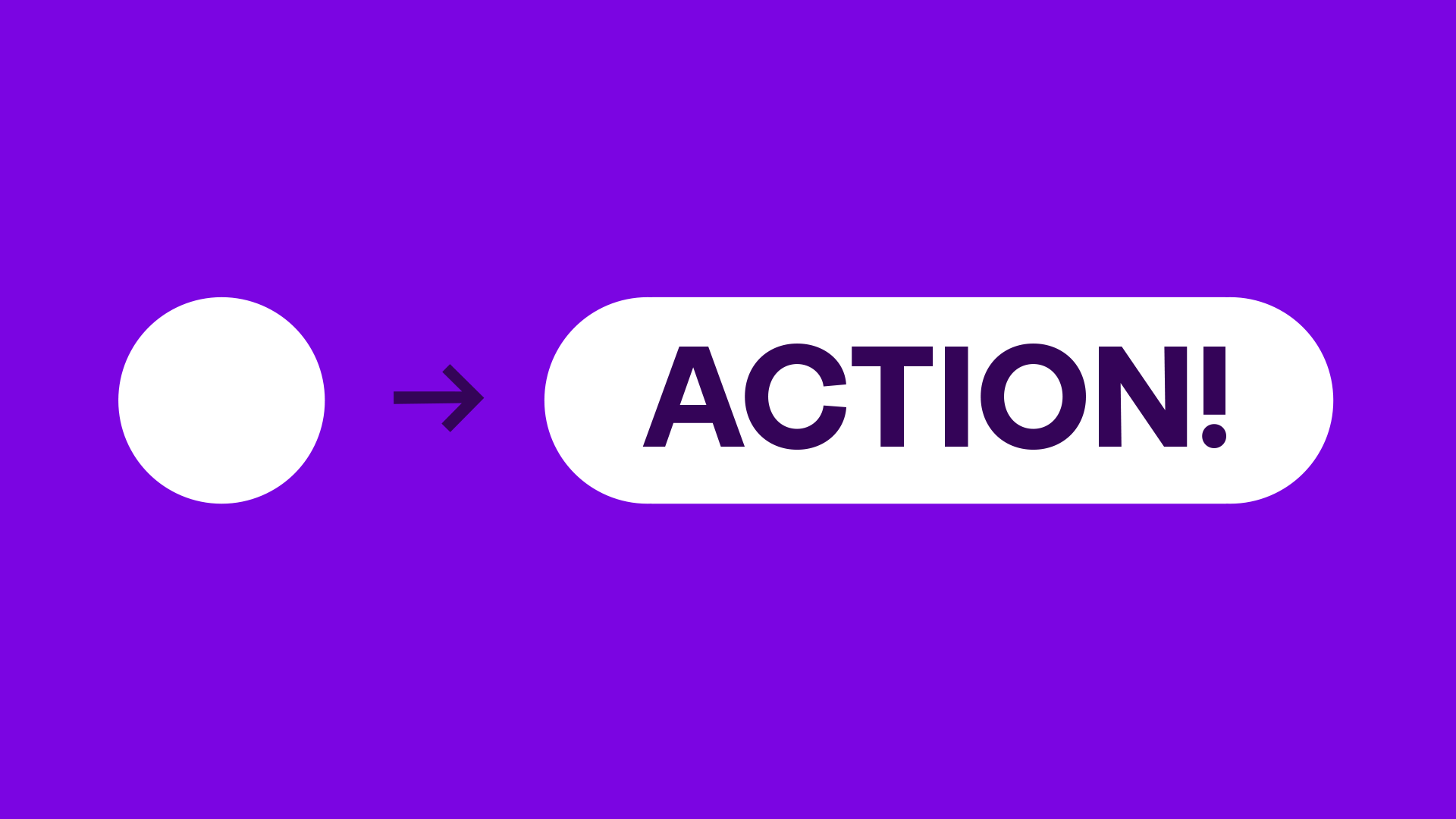 Graphic showing the white amplification circle, an arrow, then a white lozenge with the text 'action' with an exclamation mark. This is to show the circle being stretched to create the lozenge shape. 