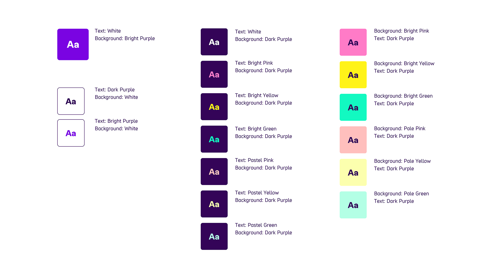 Chart showing compliant colour combinations. Go to the heading 'colour combination chart details' for plain text version.