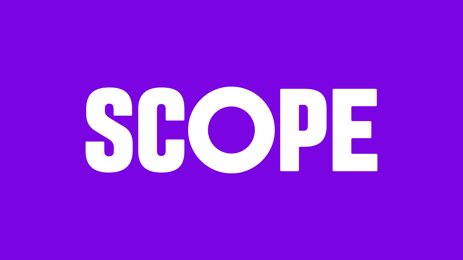 Scope's white logo on our Bright Purple background.