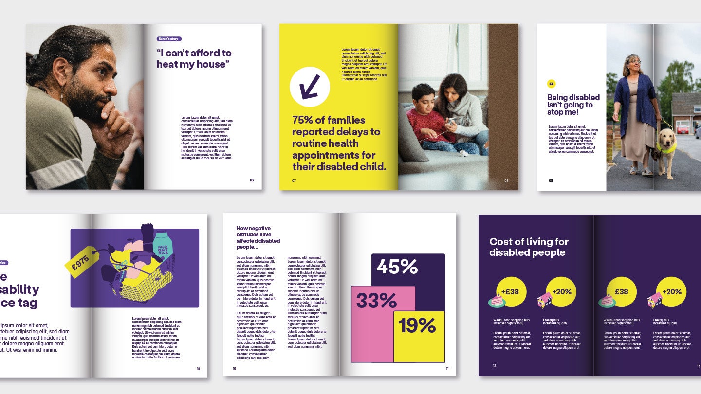 Examples of 6 page layouts. See 'image description' for a plain text version.