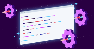 Power of Clean Code on a computer screen with gears turning around lines of code. 