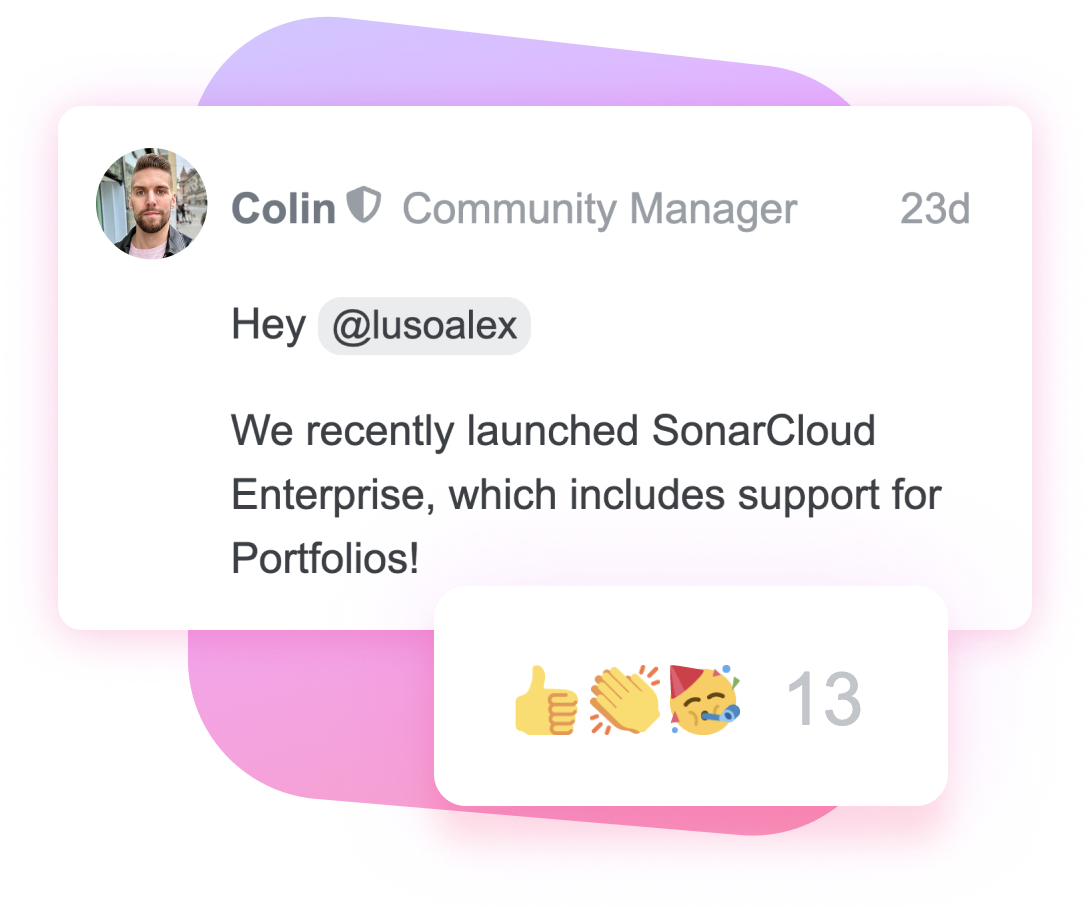 Community Manager, Colin, makes an announcement for the launch of SonarCloud Enterprise.