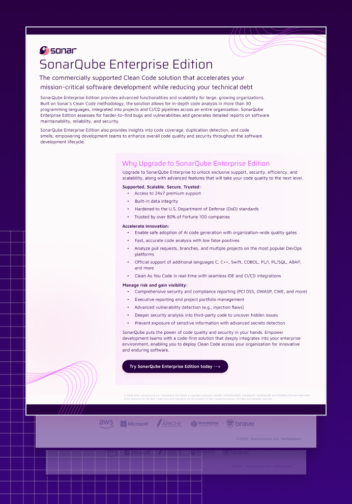 SonarQube Enterprise Edition Solution Brief