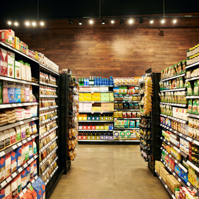 Grocery store with stock on shelves