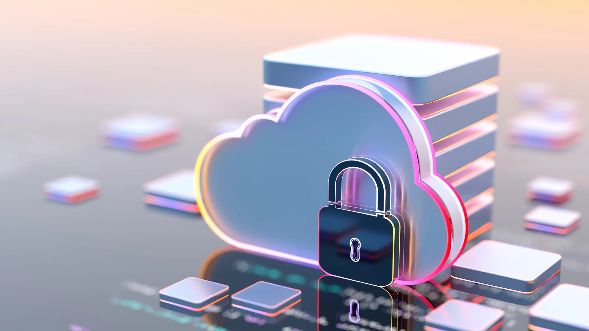 Animated cloud on glass table with a black padlock in front