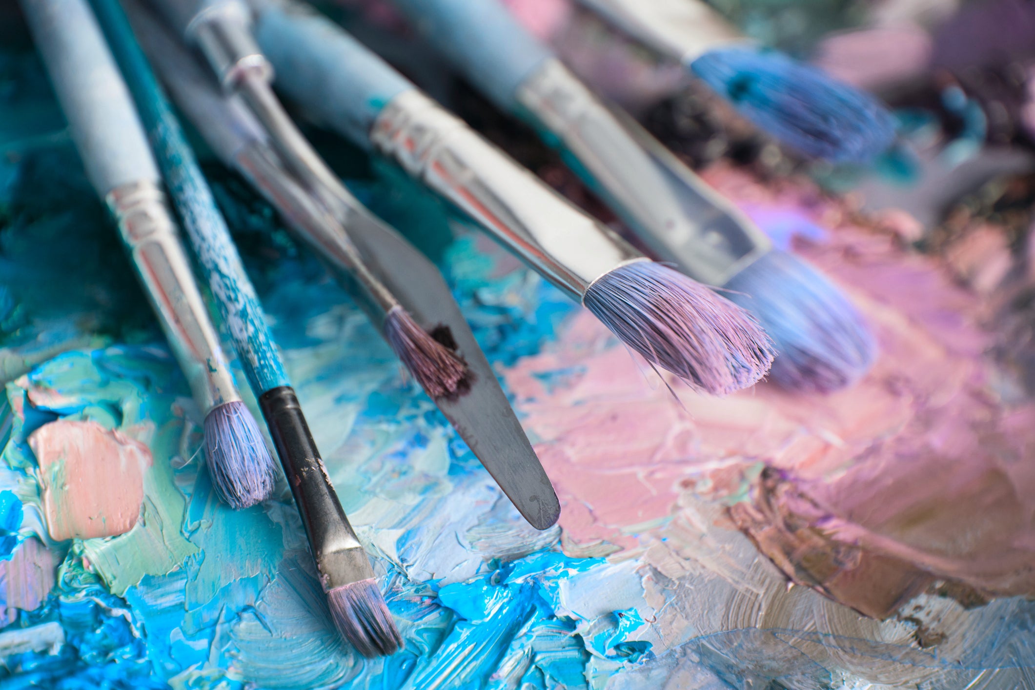 A close up of paintbrushes