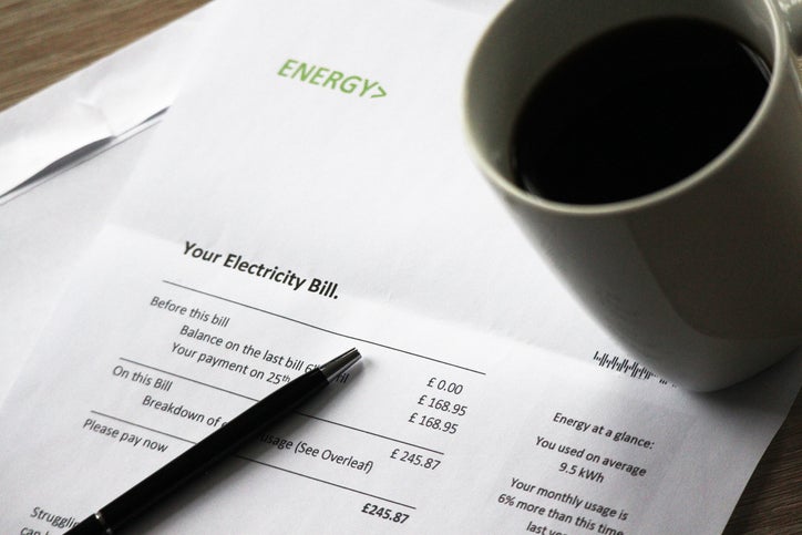A business energy bill showing balance owed but no Direct Debit payments.