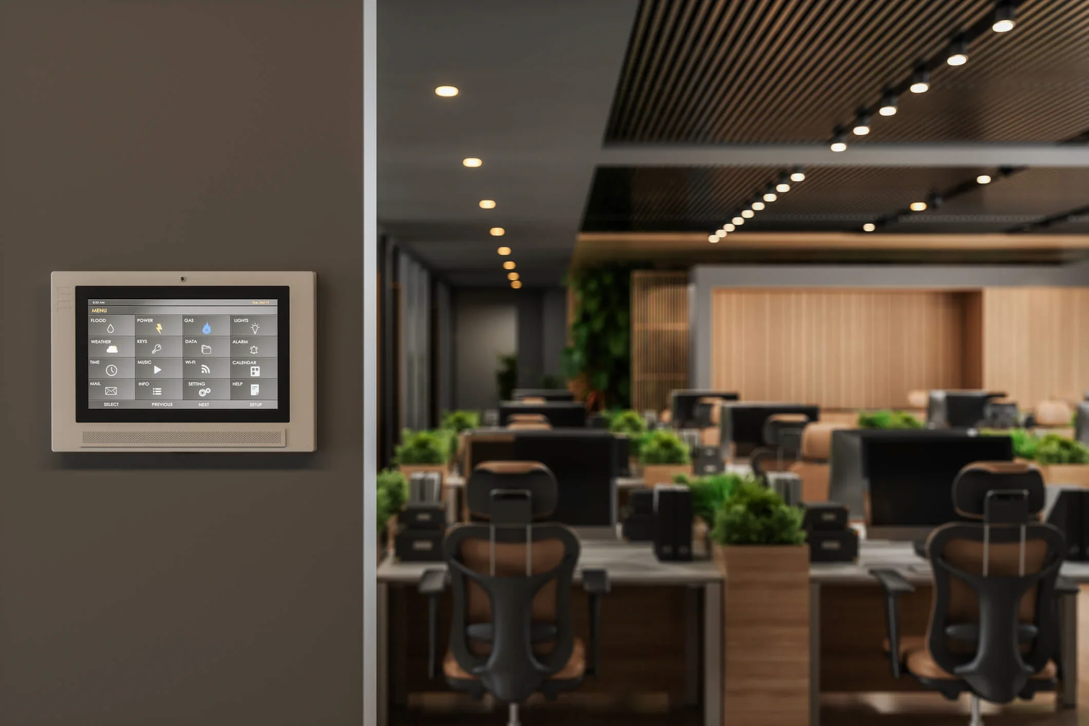 An energy monitor and thermostat in an office