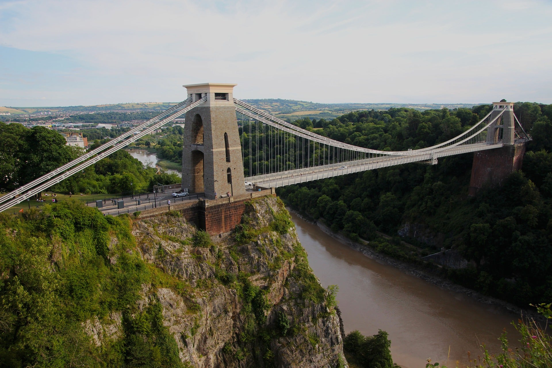 Clifton Suspension Bridge over the River Avon with Bristol in the background