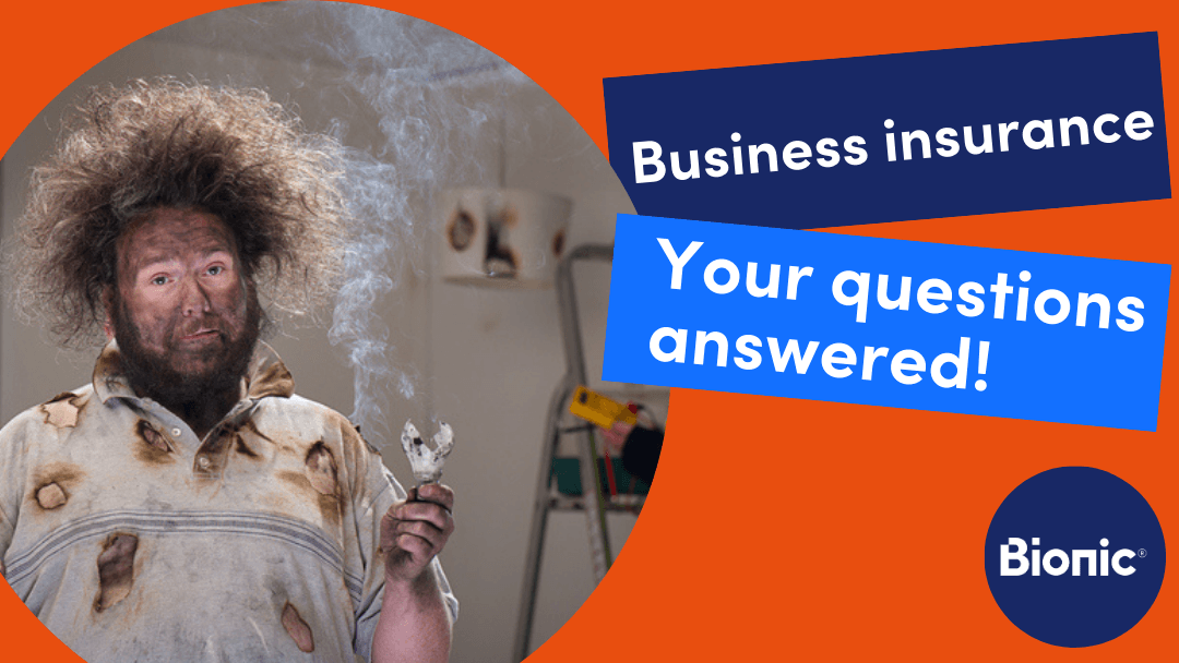 Cover photo with electrician, logo and text 'business insurance, your question answered!'