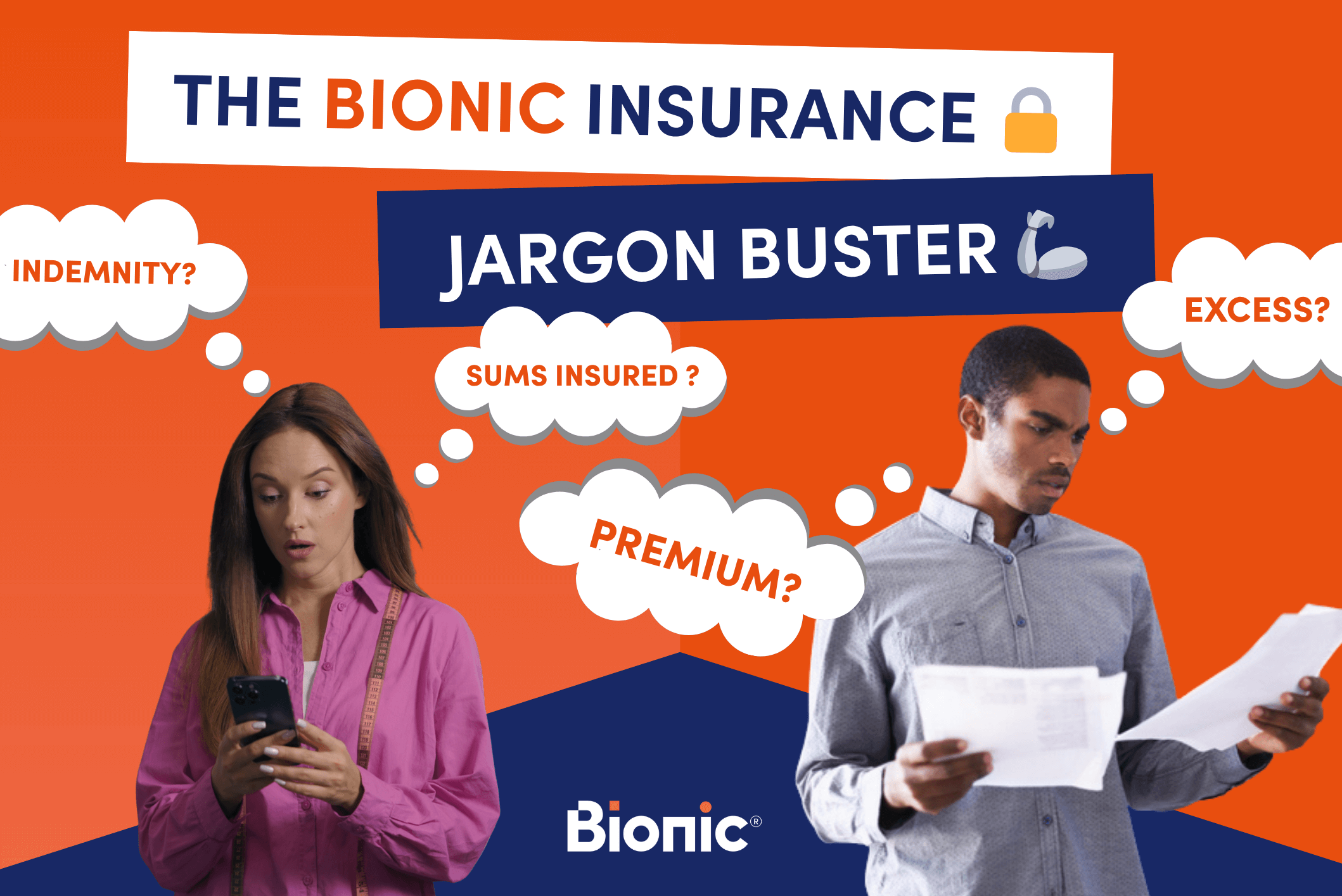 The Bionic Jargon Buster graphic with who people looking confused at paperwork and their phones