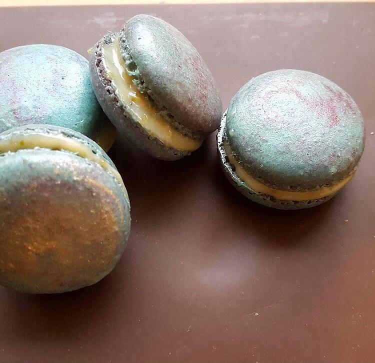 A selection of handmade light blue macaroons 