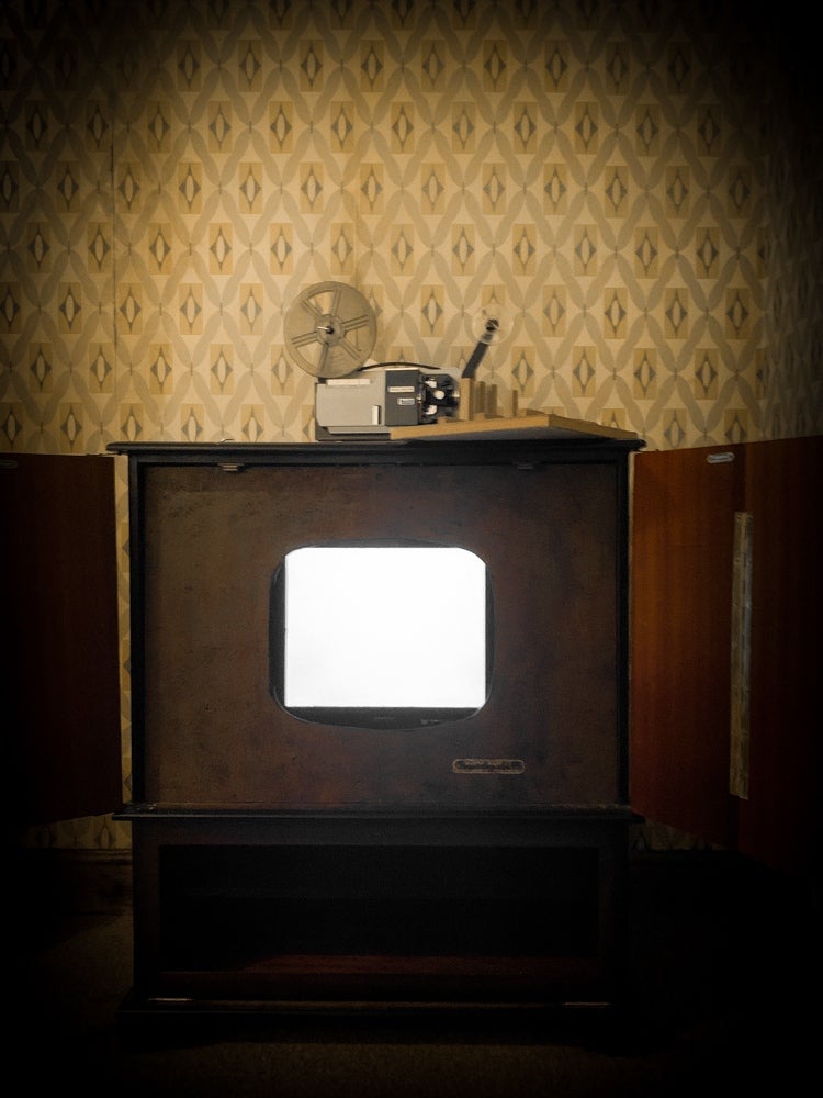 An old fashioned TV used as one of the props in one of the escape rooms