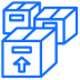 A blue line drawing of boxes