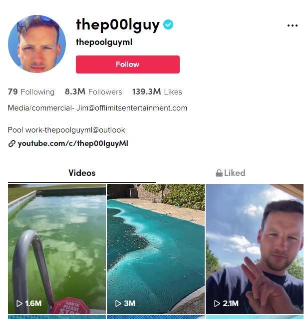 TikTok bio of The Pool Guy. The biggest trade influencer on TikTok